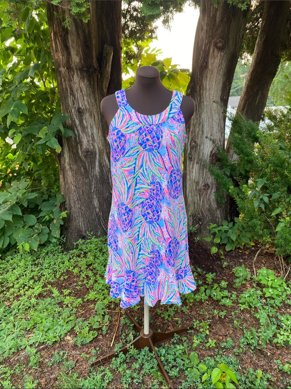 Lulu b stretch dress pineapple tropical medium pullover, comfortable luxury